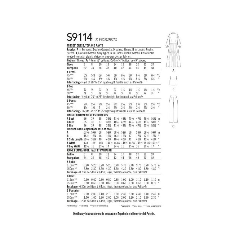 Patron Simplicity 9114.H5 - Ensemble femme Veste longue, pantalon & Top par Mimi G. style