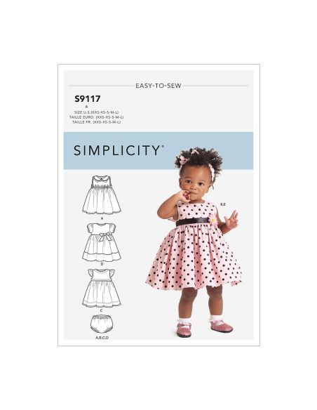 Patron Simplicity 9117.A - Robe princesse bébéf ille bloomer & headband