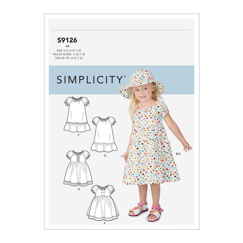 Patron Simplicity 9126.AA - Robe fillette manches raglan bouffantes et chapeau