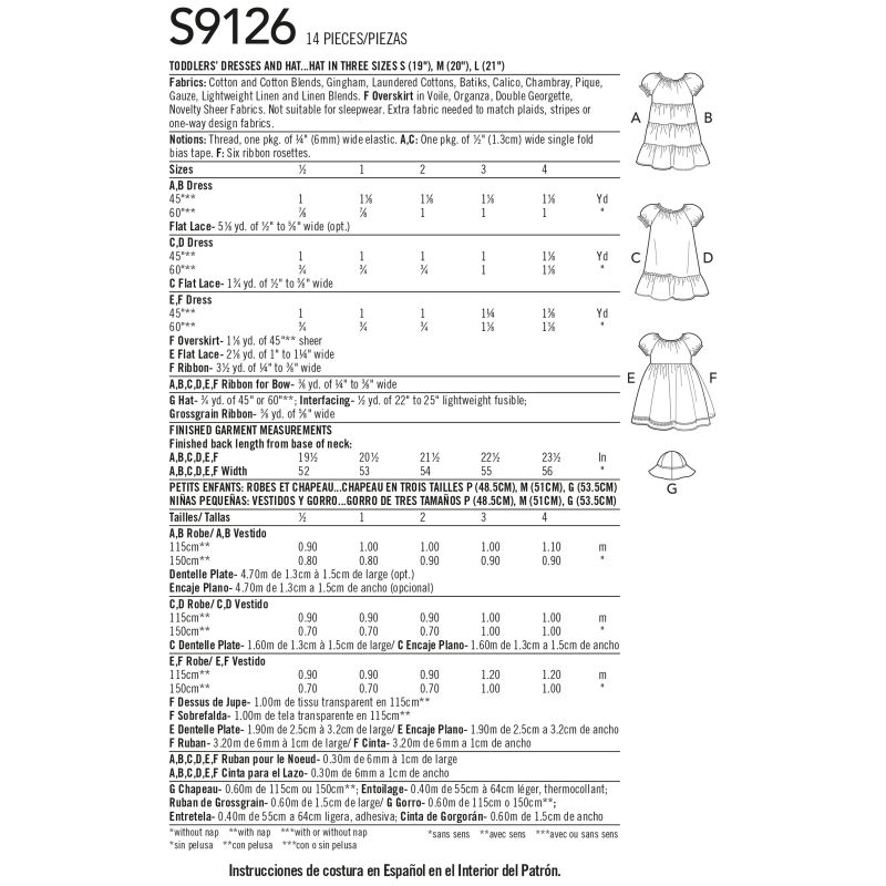 Patron Simplicity 9126.AA - Robe fillette manches raglan bouffantes et chapeau