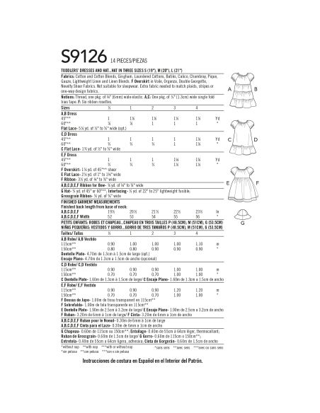 Patron Simplicity 9126.BB - Robe fillette manches raglan bouffantes et chapeau