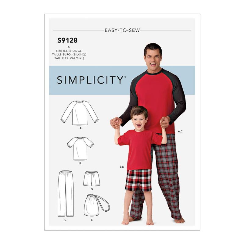 Patron Simplicity 9128.A - Pyjama père & fils short ou pantalon