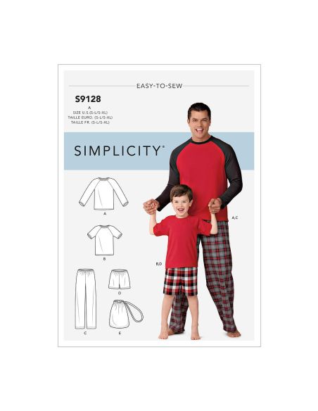 Patron Simplicity 9128.A - Pyjama père & fils short ou pantalon