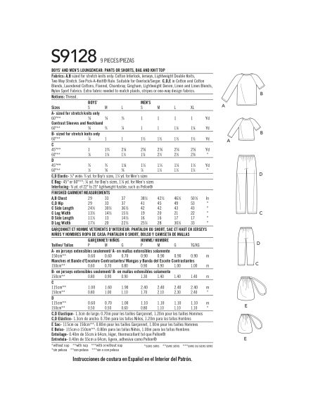 Patron Simplicity 9128.A - Pyjama père & fils short ou pantalon
