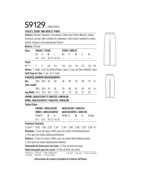 Patron Simplicity 9129.A - Pantalon de pyjama famille