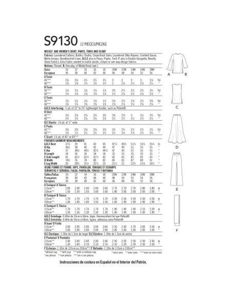 Patron Simplicity 9130.AA - Ensemble Tunique pantalon ou jupe femme