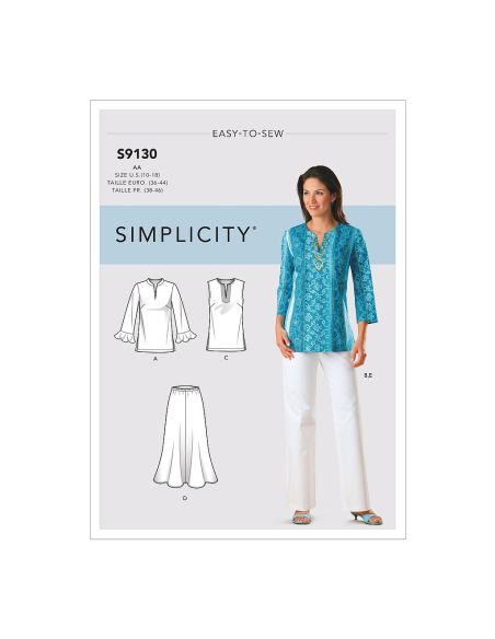 Patron Simplicity 9130.BB - Ensemble Tunique pantalon ou jupe femme