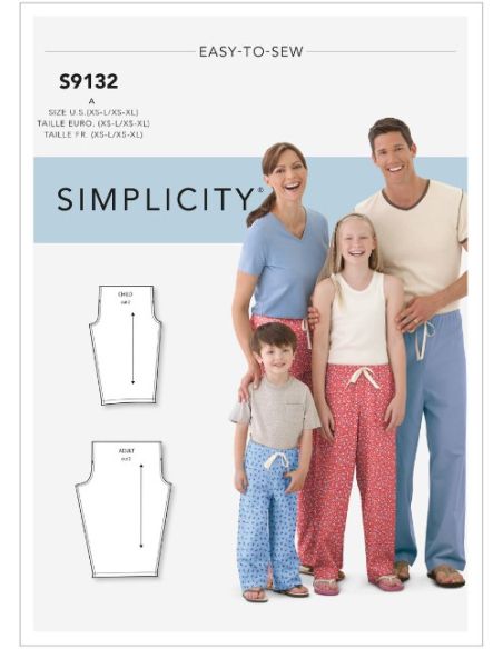 Patron Simplicity 9132.A - Pantalon de Pyjama pour toute la famille