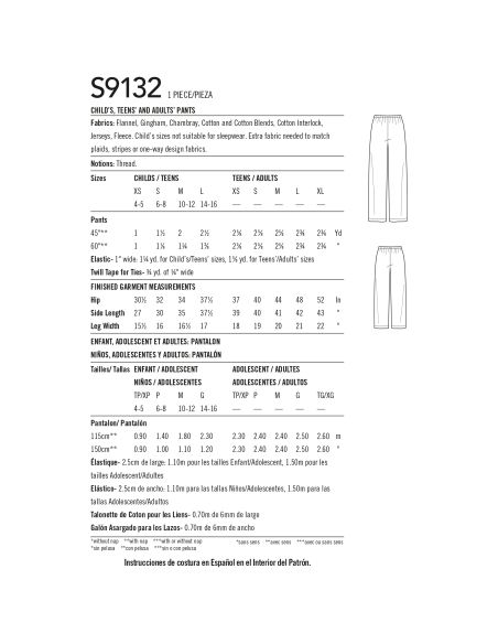 Patron Simplicity 9132.A - Pantalon de Pyjama pour toute la famille