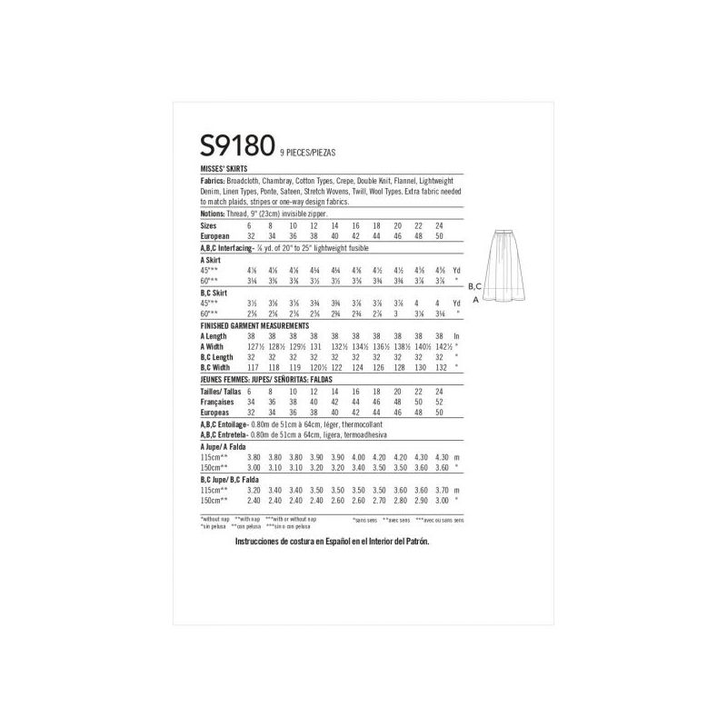 Patron Simplicity 9180.U5 - Jupe longue froncée taille et ample