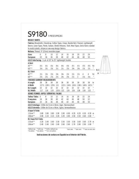 Patron Simplicity 9180.U5 - Jupe longue froncée taille et ample