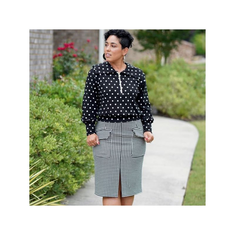 Patron Simplicity 9182.H5 - Ensemble Top en maille 1/2 zip et Jupe avec fente au devant