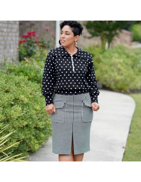 Patron Simplicity 9182.H5 - Ensemble Top en maille 1/2 zip et Jupe avec fente au devant