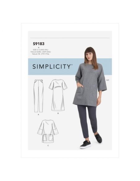 Patron Simplicity 9183.A - Ensemble Top, Tunique, Robe et Pantalon décontracté