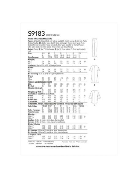 Patron Simplicity 9183.A - Ensemble Top, Tunique, Robe et Pantalon décontracté