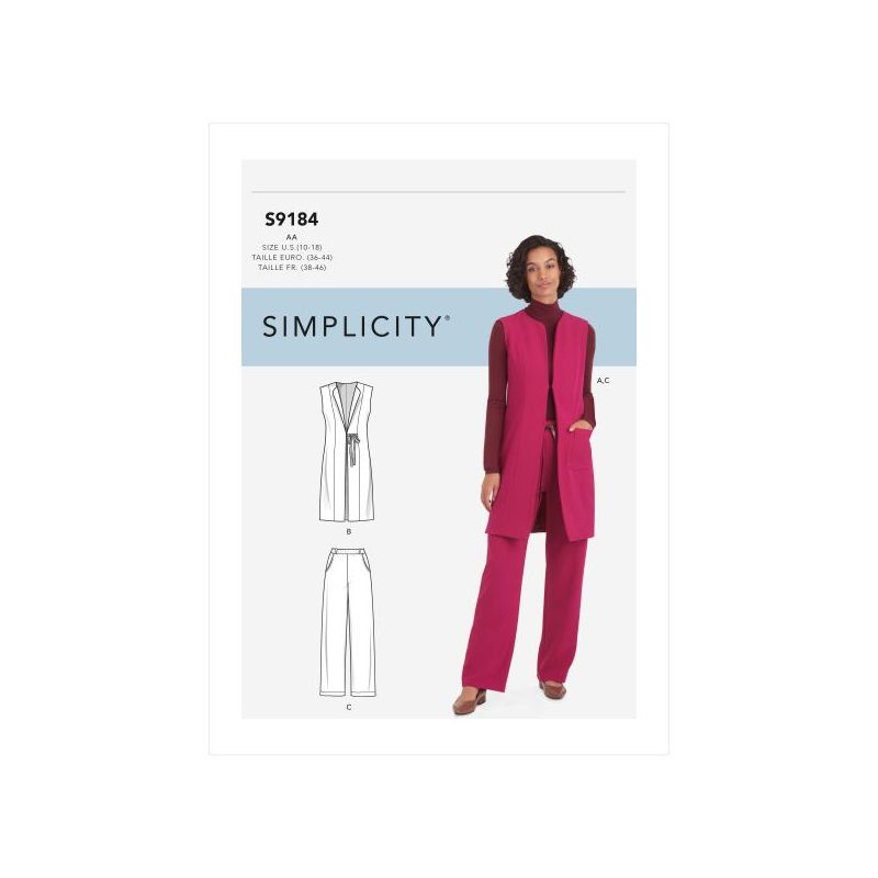 Patron Simplicity 9184.AA - Ensemble Veste sans manche et Pantalon droit