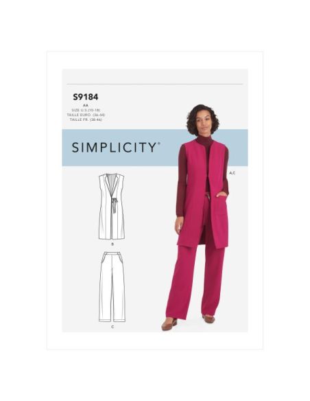 Patron Simplicity 9184.BB - Ensemble Veste sans manche et Pantalon droit