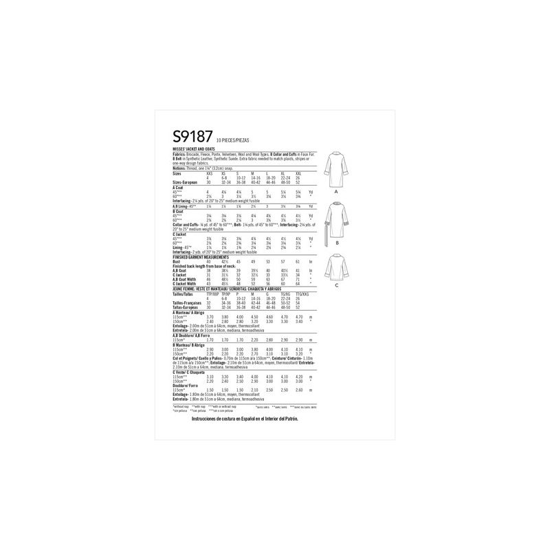 Patron Simplicity 9187.A - Ensemble Veste sans manche et Pantalon droit