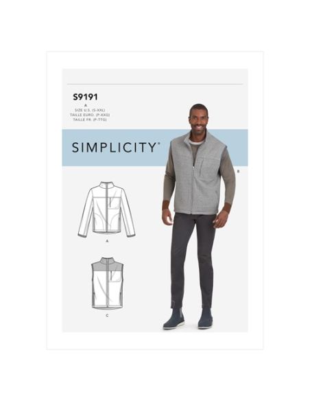 Patron Simplicity 9191.A - Blouson Homme et Bodywarmer zippé à col droit