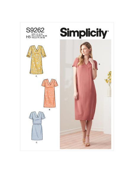 Patron Simplicity 9262.H5 - Robe droite, décolleté V