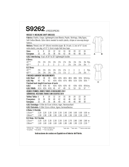 Patron Simplicity 9262.H5 - Robe droite, décolleté V