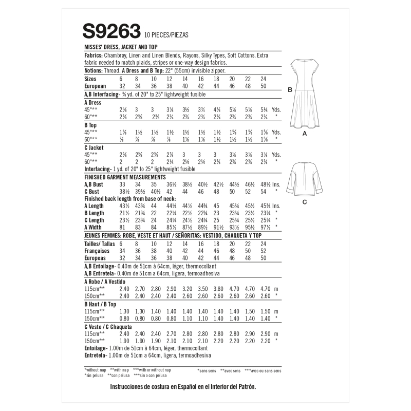 Patron Simplicity 9263.H5 - Ensemble Robe, Veste et Top Femme