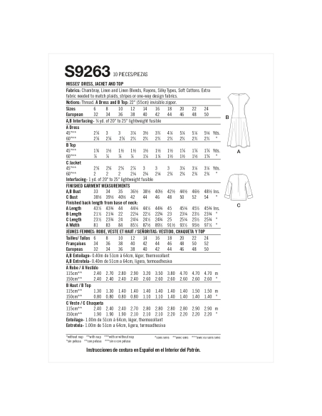 Patron Simplicity 9263.H5 - Ensemble Robe, Veste et Top Femme