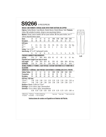 Patron Simplicity 9266.AA - Pantalon Femme style Jeans