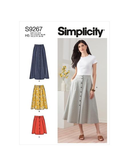 Patron Simplicity 9267.U5 - Jupe évasée, boutonnage devant