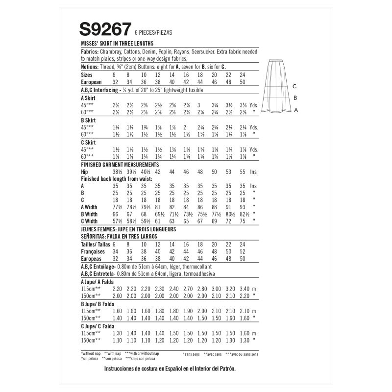 Patron Simplicity 9267.U5 - Jupe évasée, boutonnage devant