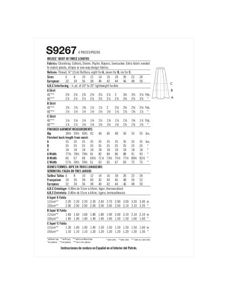 Patron Simplicity 9267.U5 - Jupe évasée, boutonnage devant