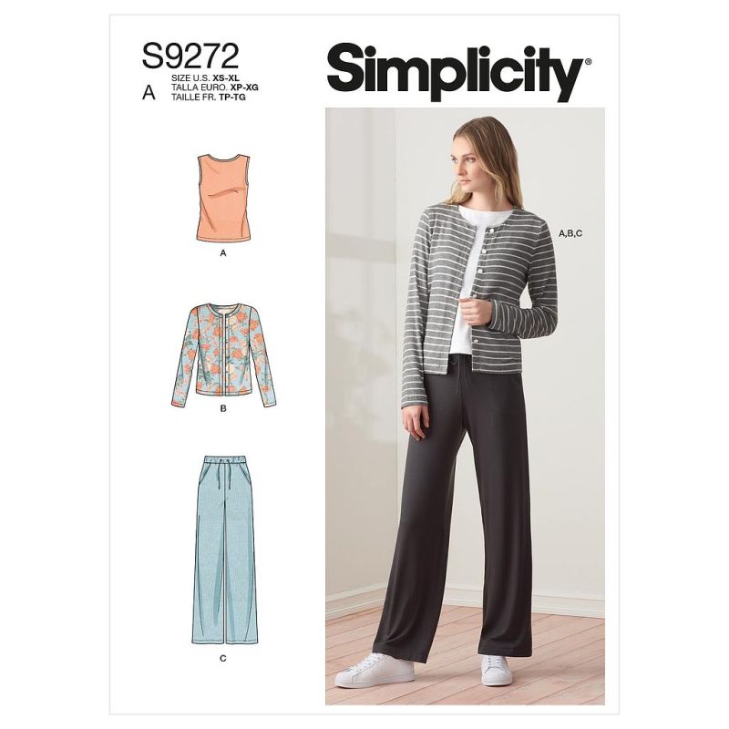 Patron Simplicity 9272.A - Ensemble maille Cardigan, Top et Pantalon