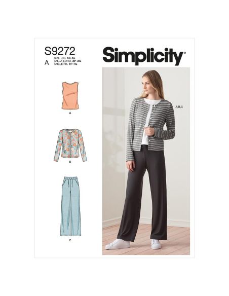 Patron Simplicity 9272.A - Ensemble maille Cardigan, Top et Pantalon