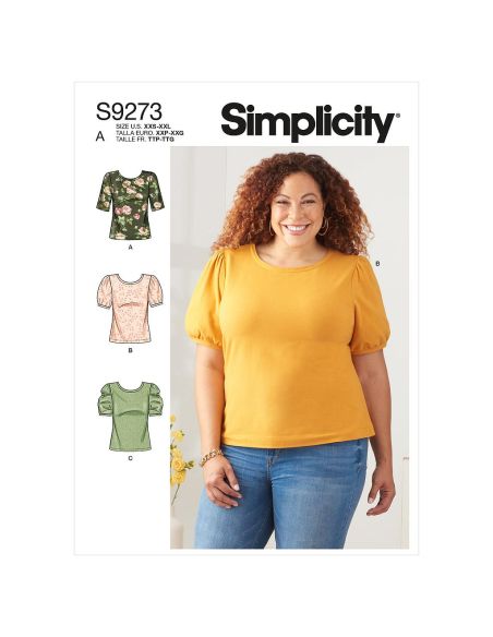 Patron Simplicity 9273.A - Top en maille, encolure arrondie avec variations de manches