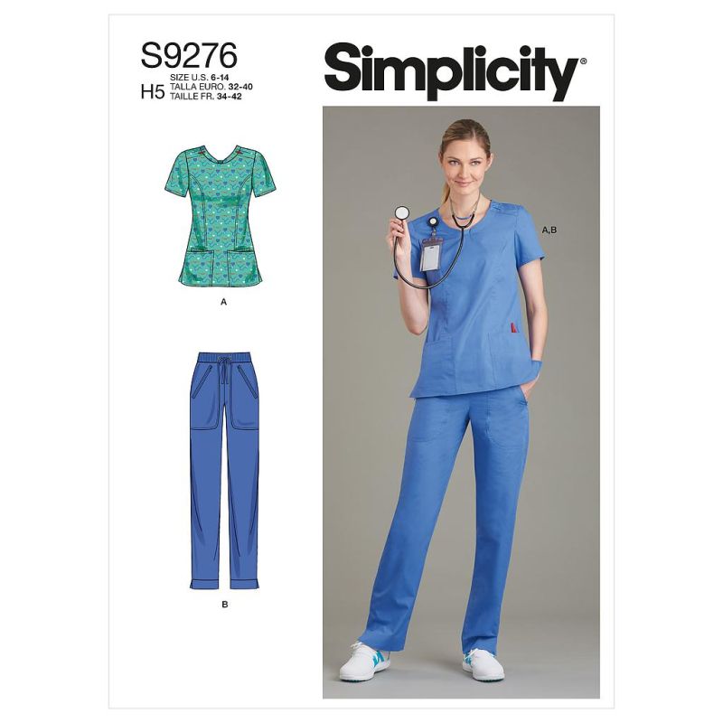 Patron Simplicity 9276.U5 - Ensemble Infirmière avec Blouse et Pantalon