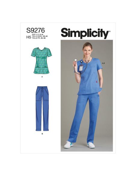 Patron Simplicity 9276.U5 - Ensemble Infirmière avec Blouse et Pantalon