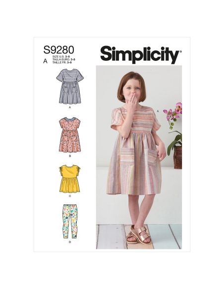 Patron Simplicity 9280.A - Ensemble Fille Top, Robe & Legging