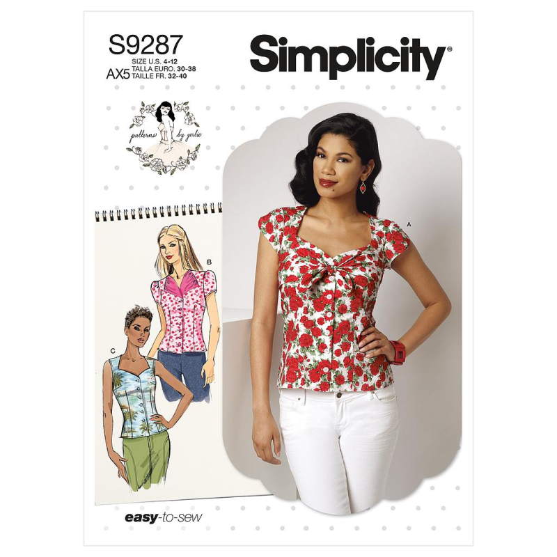 Patron Simplicity 9287.AX5 - Top Femme avec décolleté en cœur, boutonné au devant