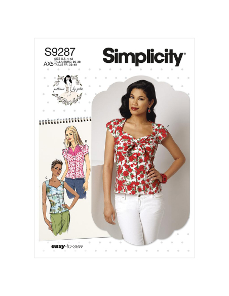Patron Simplicity 9287.AX5 - Top Femme avec décolleté en cœur, boutonné au devant