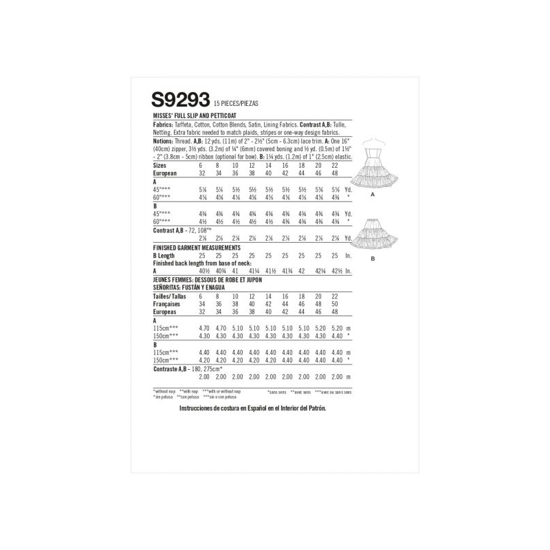 Patron Simplicity 9293.A5 - Jupon et bustier Femme