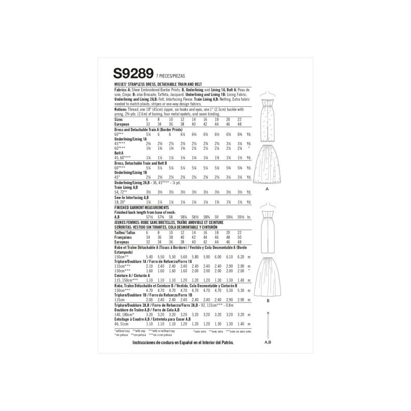 Patron Simplicity 9289.E5 - Robe bustier avec jupe détachable et ceinture