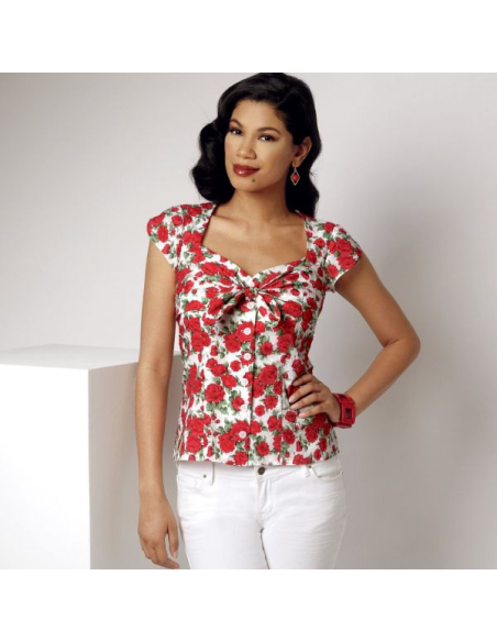 Patron Simplicity 9287.AX5 - Top Femme avec décolleté en cœur, boutonné au devant