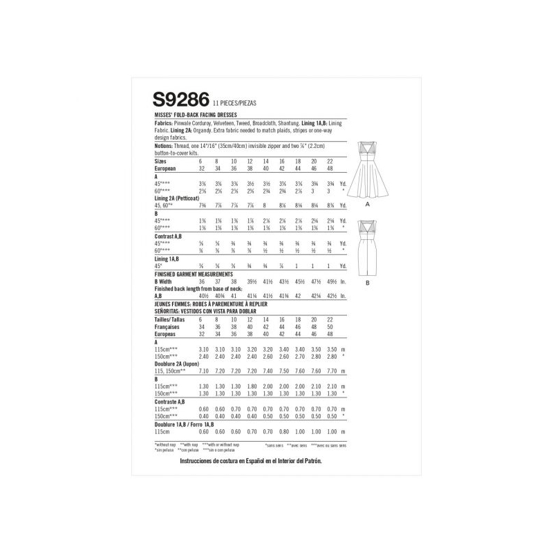 Patron Simplicity 9286.E5 - Robe Femme avec haut ajusté et décolleté plié dans le dos