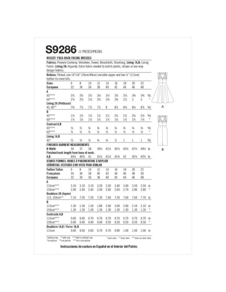 Patron Simplicity 9286.E5 - Robe Femme avec haut ajusté et décolleté plié dans le dos