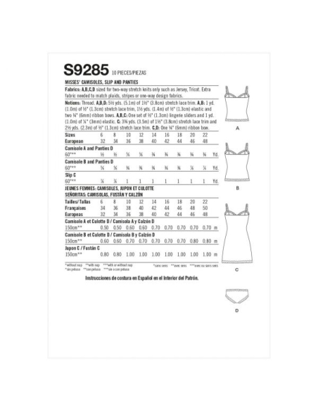 Patron Simplicity 9285.E5 - Ensemble Nuisette, top et slip