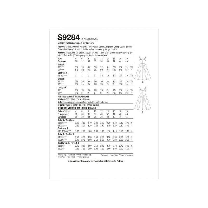 Patron Simplicity 9284.D5 - Robe Femme avec haut ajusté et décolleté cœur