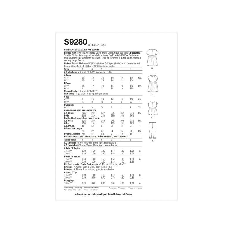 Patron Simplicity 9280.A - Ensemble Fille Top, Robe & Legging