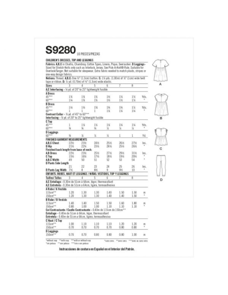 Patron Simplicity 9280.A - Ensemble Fille Top, Robe & Legging