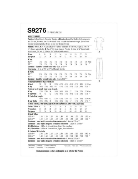 Patron Simplicity 9276.U5 - Ensemble Infirmière avec Blouse et Pantalon