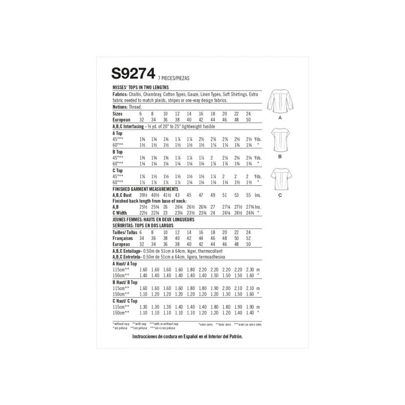 Patron Simplicity 9274.U5 -Top encolure arrondie et V